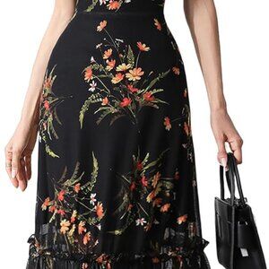 Women's Floral Mesh Ruffle Dress Short Sleeve Maxi Casual Wedding Guest